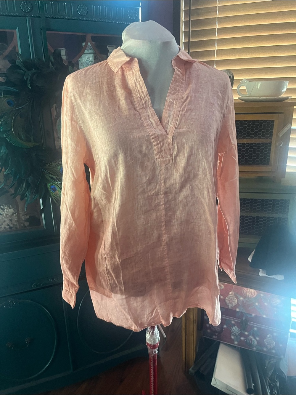 J Jill Light Coral Linen V-Neck Large Tunic Top -  Women